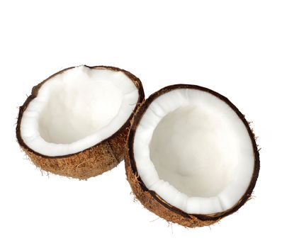 two halfs of coconut isolated on white background