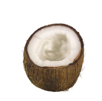 Half of ripe coconut isolated on the white background
