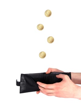 Coins falling into the purse