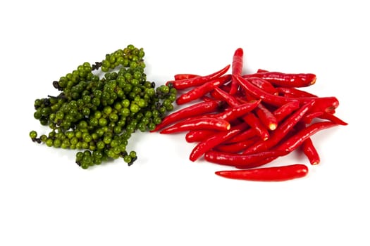 Peppercone and chili on the white background