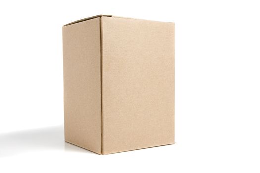 Cardboard box on a white background close up