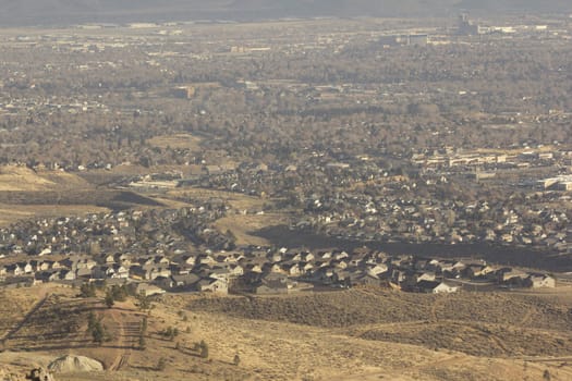 shots of reno from a high angle. slight haze in teh atmosphere.