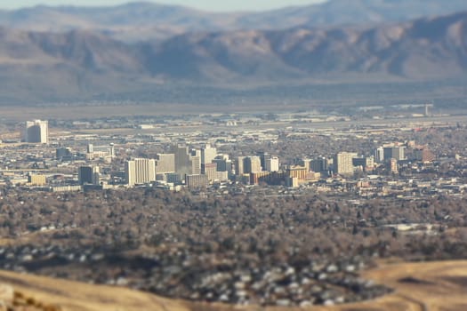 shots of reno from a high angle. slight haze in teh atmosphere.