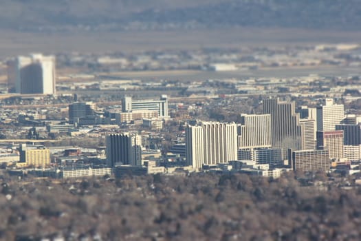 shots of reno from a high angle. slight haze in teh atmosphere.