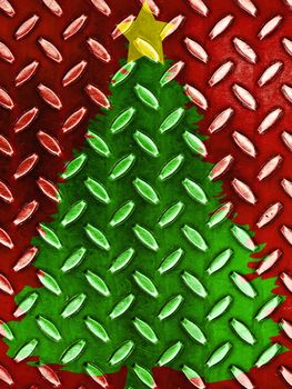 Christmas Tree Pattern in Red Green and Gold Metal Texture