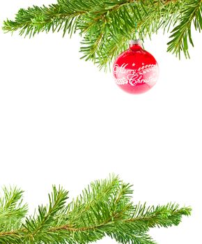 Christmas Tree Holiday Ornament Hanging from a Evergreen Branch Isolated