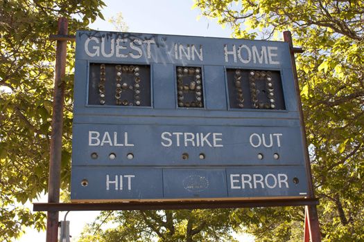 Baseball Scoreboard old vintage run down abandoned