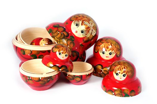 Opened Russian doll on white background.