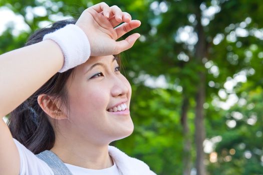 Asian women are tired after workout