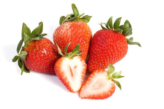 fresh strawberries isolated on white with soft shadow.