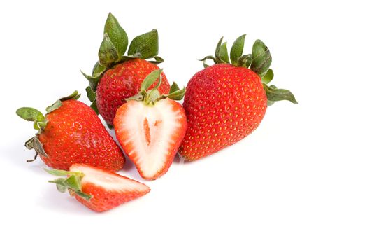 fresh strawberries isolated on white with soft shadow.