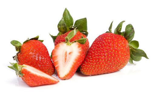 fresh strawberries isolated on white with soft shadow.