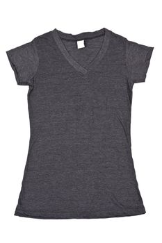 Front of a clean gray womans T-Shirt with v-collar just waiting for you to add your own logo