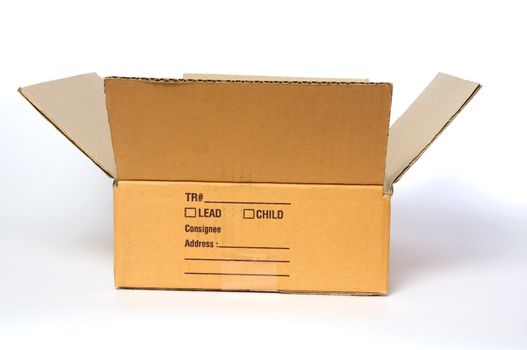 Open cardboard box container deliver and moving in isolated