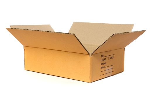 Open cardboard box container deliver and moving in isolated