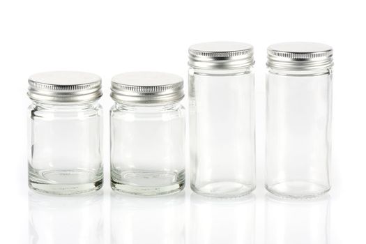 Group of empty pills bottle on white background