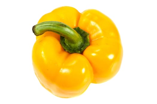 Top view of yellow bell pepper on white background