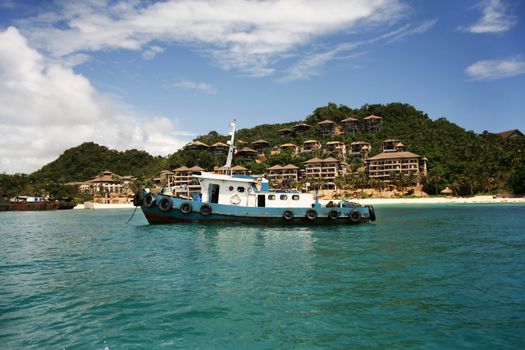 Traditional Philippine boat in a gulf. Island Boracay