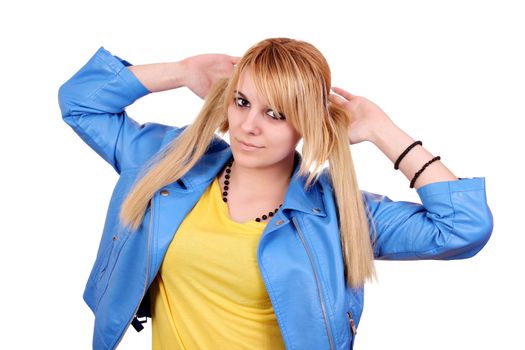 beautiful teenage girl in blue jacket