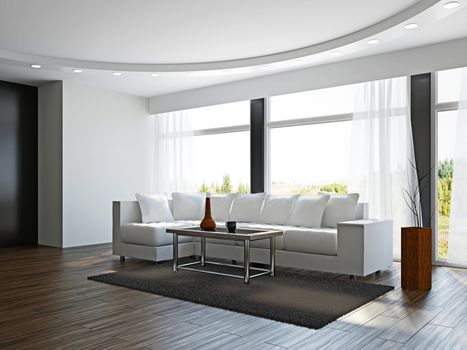 Livingroom with white sofa  near the windows