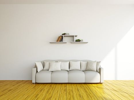 White sofa in the livingroom near the wall