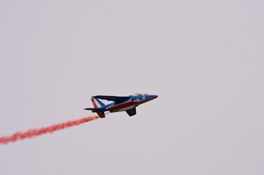 CERNY LA FERTÉ ALAIS, FRANCE - JUNE 12: Patrouille de France performing at Aerial Meeting "The propeller era" in Cerny La Ferté Alais, France on June 12, 2011