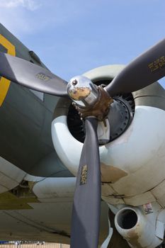 CERNY LA FERTE ALAIS, FRANCE - JUNE 12: Douglas DC3 at Aerial Meeting "The propeller era" in Cerny La Ferté Alais, France on June 12, 2011