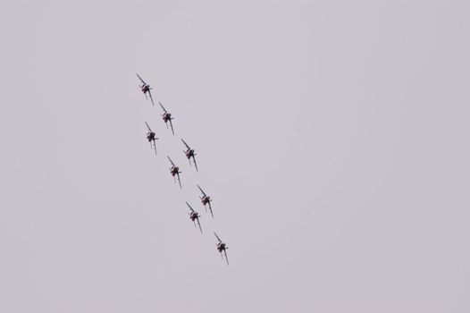 CERNY LA FERTÉ ALAIS, FRANCE - JUNE 12: Patrouille de France performing at Aerial Meeting "The propeller era" in Cerny La Ferté Alais, France on June 12, 2011