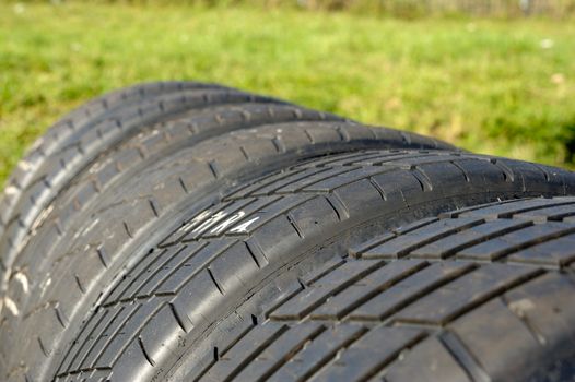 Row of new intermediate racing tyres