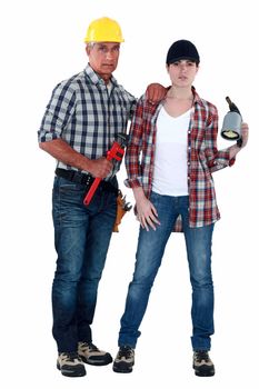 Male and female plumbers