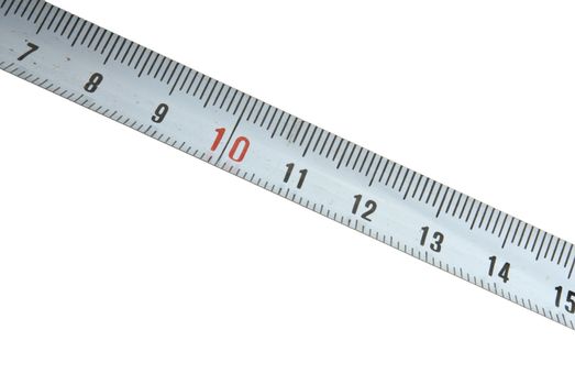 Steel tape measure on white background