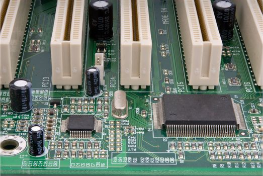 Close up of dusty partial computer mainboard