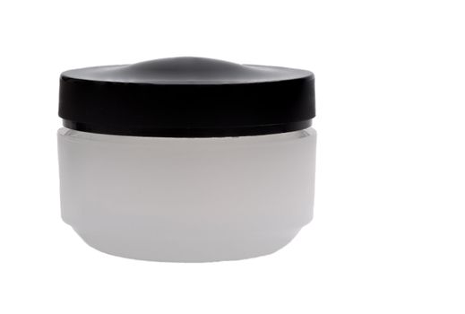 Semitranparent skin cream jar with black lid