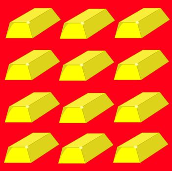 Many gold bars on a red background.