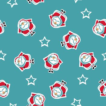 Seamless pattern with Santa and stars. Vector illustration