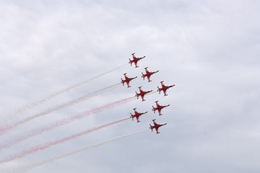 Turkish Stars Aerobatics Team in tight formation
