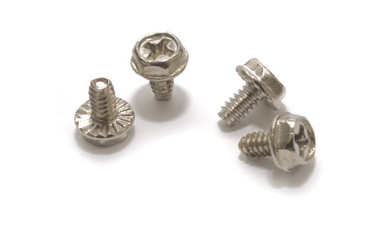 Four screws, hexagonal philips-head on white background