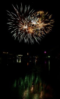 Long Exposure of Multicolored Fireworks Against a Black Sky