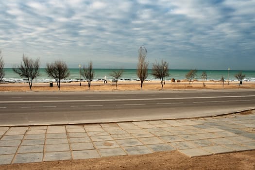 View of the shore of the Caspian Sea city of Aktau.