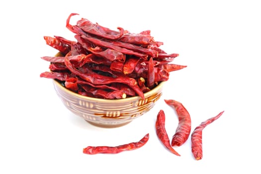 Dry red chili pepper on white background