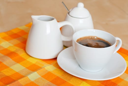 Coffee With Pot and Sugar Bowl on Table