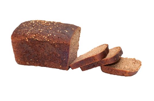 Loaf of rye bread with caraway seeds it is isolated on a white background.