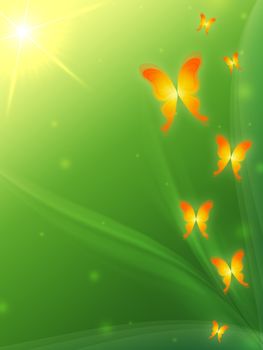 spring green background with sun and butterflys