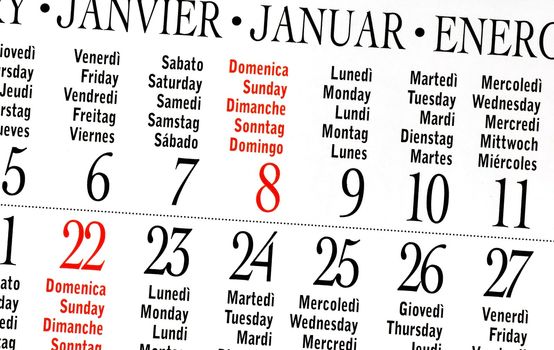 details of calendar of January 2012