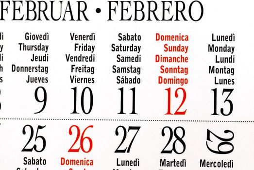 details of calendar of leap year, February 2012