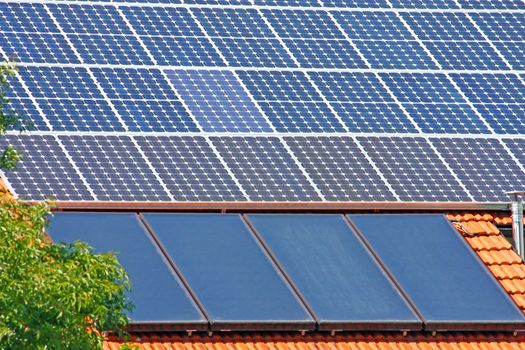 Solar panels on the roof of the house
