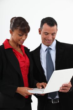 duo of executives using laptop