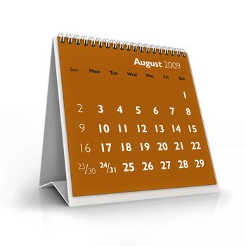 3D desktop calendar, August 2009