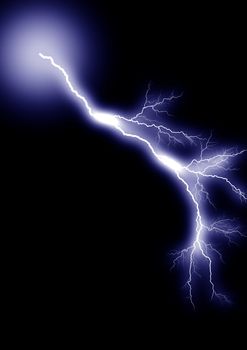 Lightning strike. Isolated black background. Created Photoshop