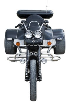Motorcycle. The isolated image the biker of a three-wheeled motorcycle